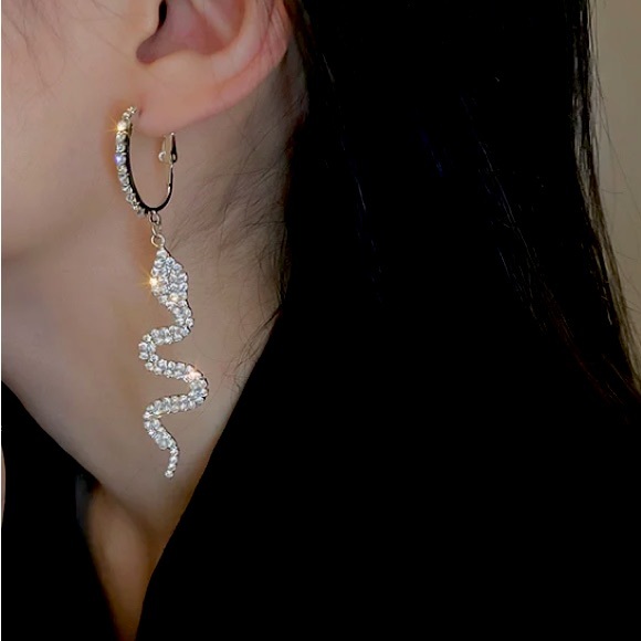 🌟 New Long Tassel Rhinestone Drop Snake Shape Crystal Dangle Earrings - Picture 2 of 3